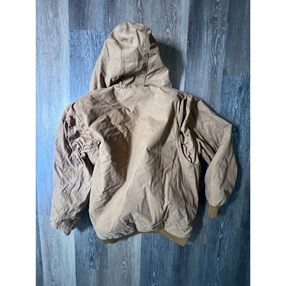 Brazos Work Wear Hooded Canvas Jacket Mens 2XL Brown Quilted Lined Zip Up Coat - Picture 7 of 7